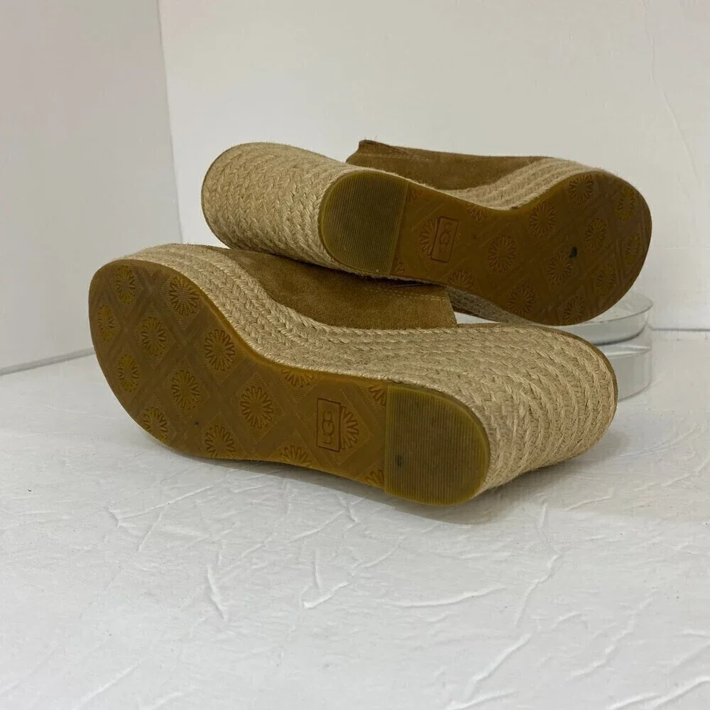 UGG Giorgia Chestnut Suede Espadrille Wedge Sandal Size 9